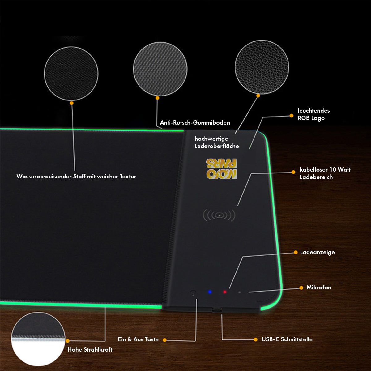 MOJOPWRS XXL RGB Mousepad Wireless Charging